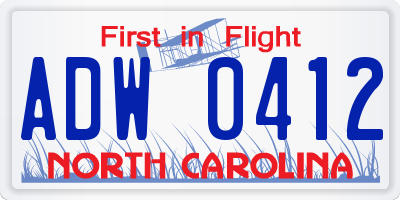 NC license plate ADW0412