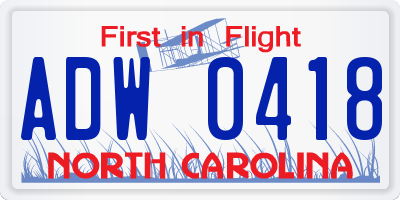 NC license plate ADW0418
