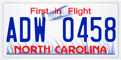 NC license plate ADW0458