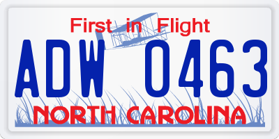 NC license plate ADW0463