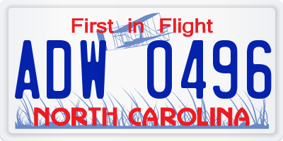 NC license plate ADW0496