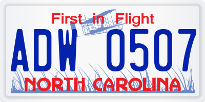 NC license plate ADW0507