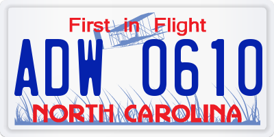 NC license plate ADW0610