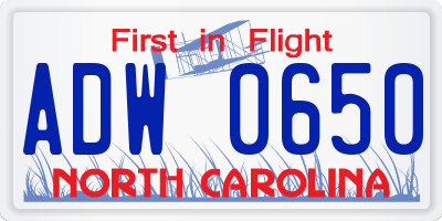 NC license plate ADW0650