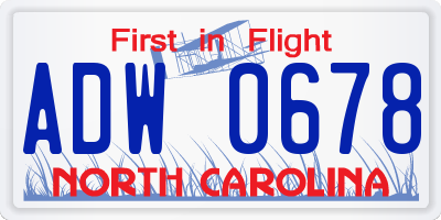 NC license plate ADW0678