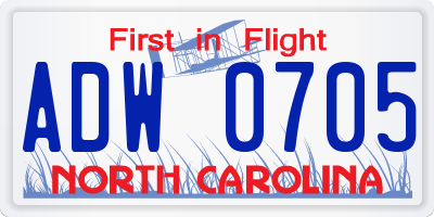 NC license plate ADW0705
