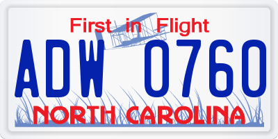 NC license plate ADW0760