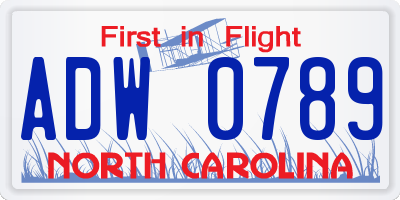 NC license plate ADW0789