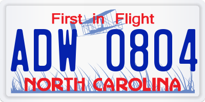 NC license plate ADW0804