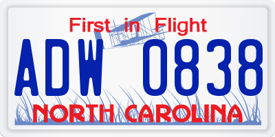 NC license plate ADW0838
