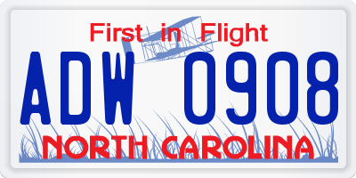 NC license plate ADW0908