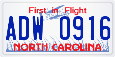 NC license plate ADW0916