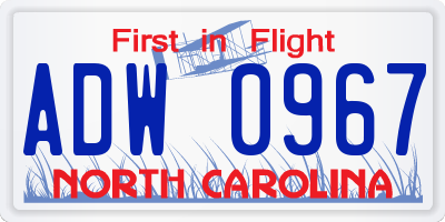NC license plate ADW0967