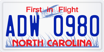 NC license plate ADW0980