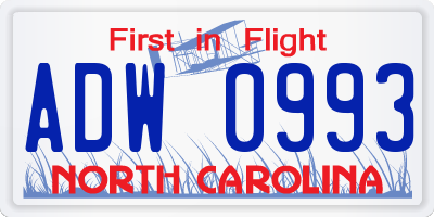 NC license plate ADW0993