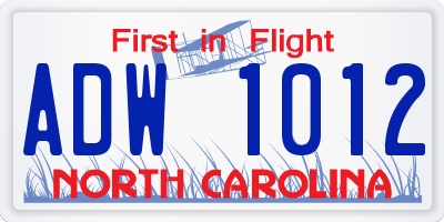 NC license plate ADW1012