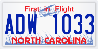 NC license plate ADW1033