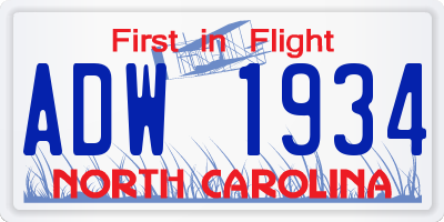 NC license plate ADW1934