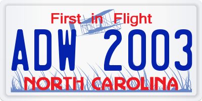 NC license plate ADW2003