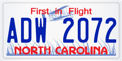 NC license plate ADW2072