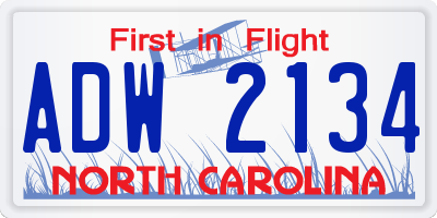 NC license plate ADW2134