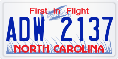 NC license plate ADW2137