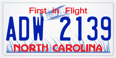 NC license plate ADW2139