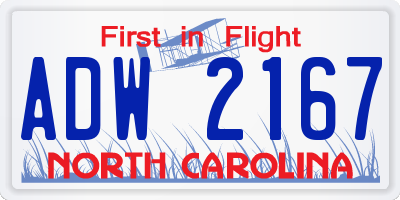 NC license plate ADW2167