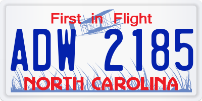 NC license plate ADW2185