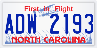 NC license plate ADW2193