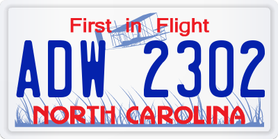 NC license plate ADW2302
