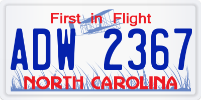 NC license plate ADW2367