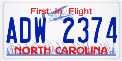 NC license plate ADW2374