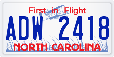 NC license plate ADW2418