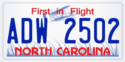 NC license plate ADW2502