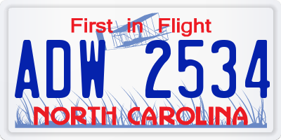 NC license plate ADW2534