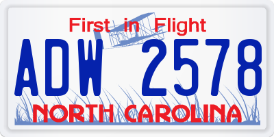 NC license plate ADW2578