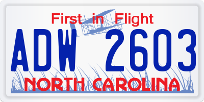 NC license plate ADW2603