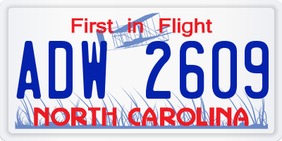 NC license plate ADW2609