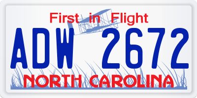 NC license plate ADW2672