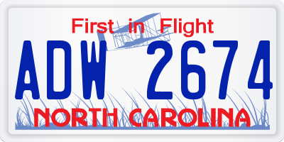 NC license plate ADW2674