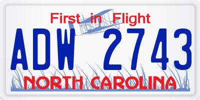 NC license plate ADW2743