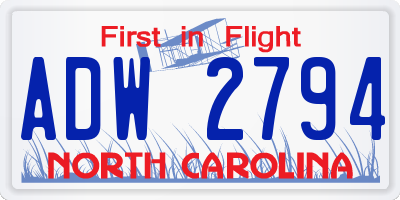 NC license plate ADW2794