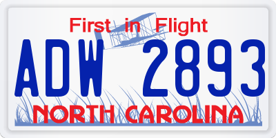 NC license plate ADW2893