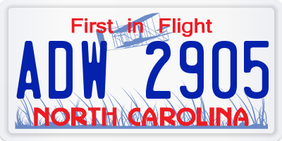 NC license plate ADW2905