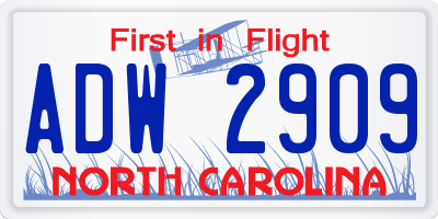 NC license plate ADW2909