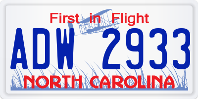 NC license plate ADW2933