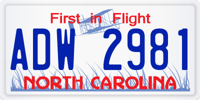 NC license plate ADW2981