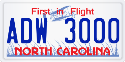 NC license plate ADW3000