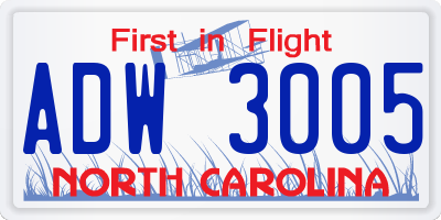 NC license plate ADW3005
